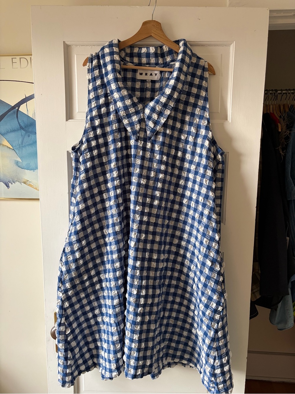WRAY 3XL EUC Blue and White Gingham Sleeveless Dress - Picture 4 of 6